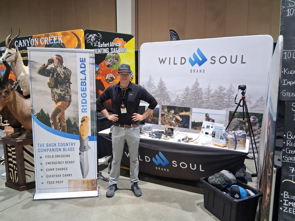 Wild Soul Brand trade show booth with a Ridgeblade banner at a sportsman expo