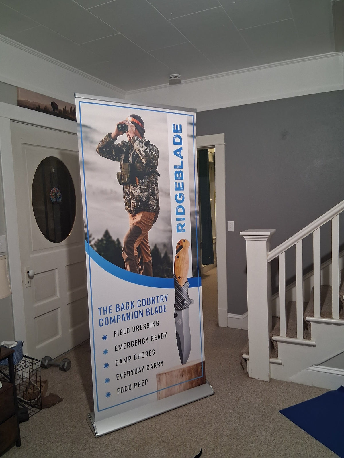 Ridgeblade retractable trade show banner standing in a hallway before a show